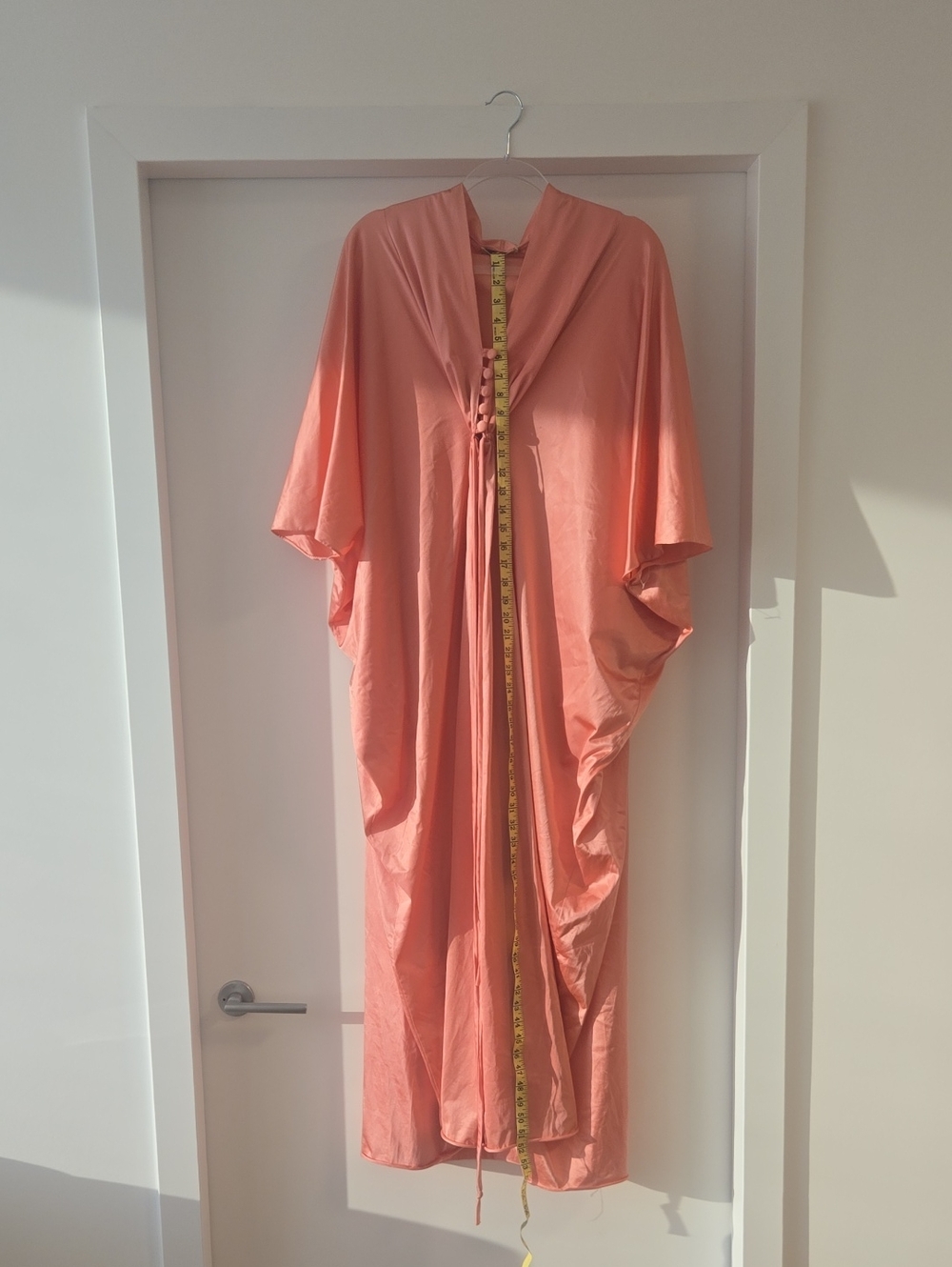 Vassarette Vintage Coral Pink Caftan Nightgown with Button Placket - Picture 3 of 10